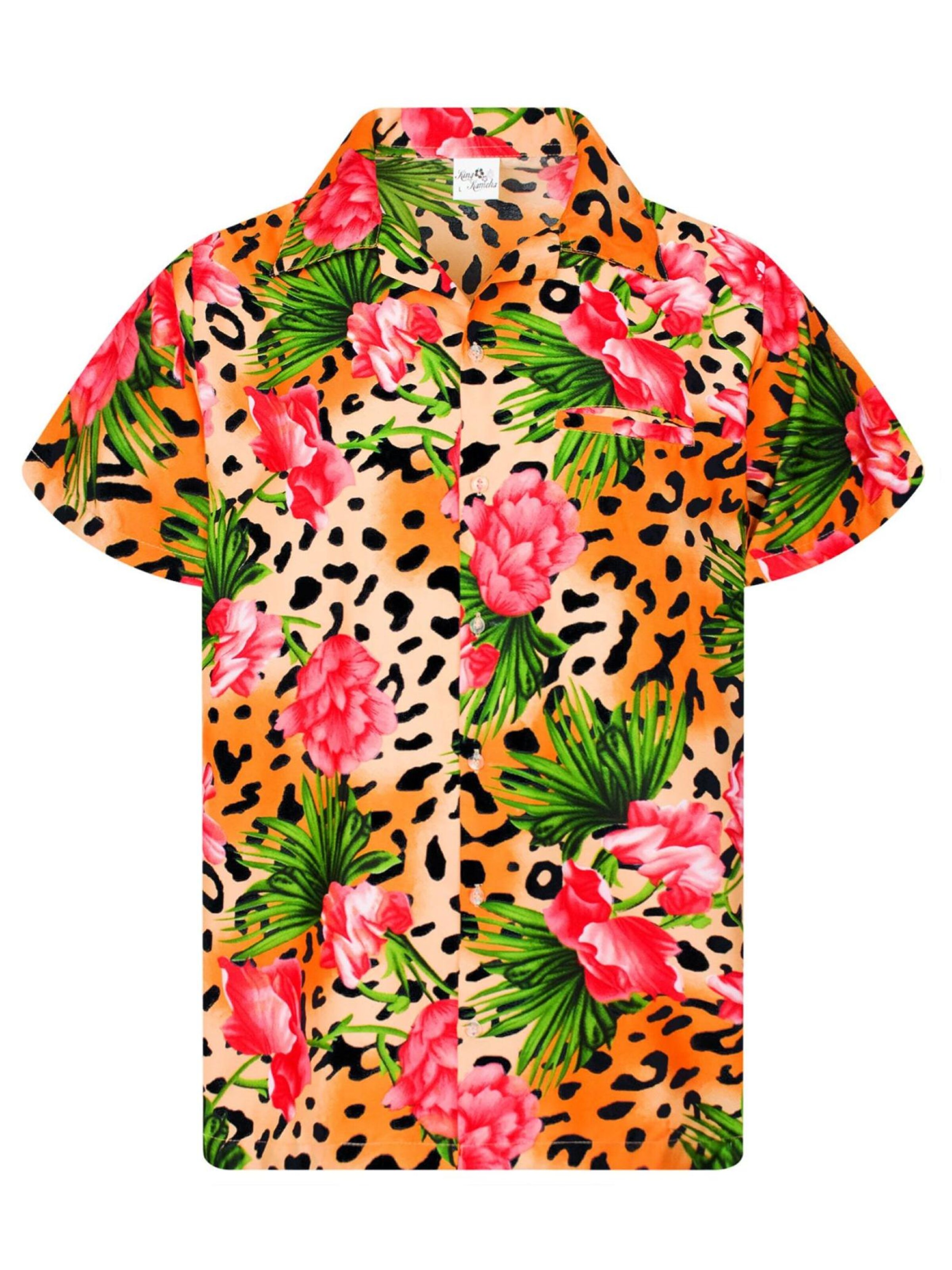 King Kameha Shirt 'Leopard Flowers'‌‌‌‌‌‌ in Orange: Vorderseite