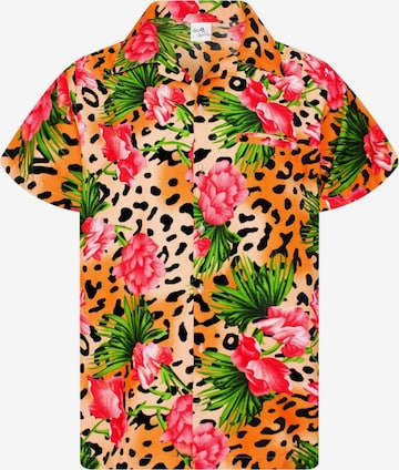 King Kameha Shirt 'Leopard Flowers' in Orange: Vorderseite