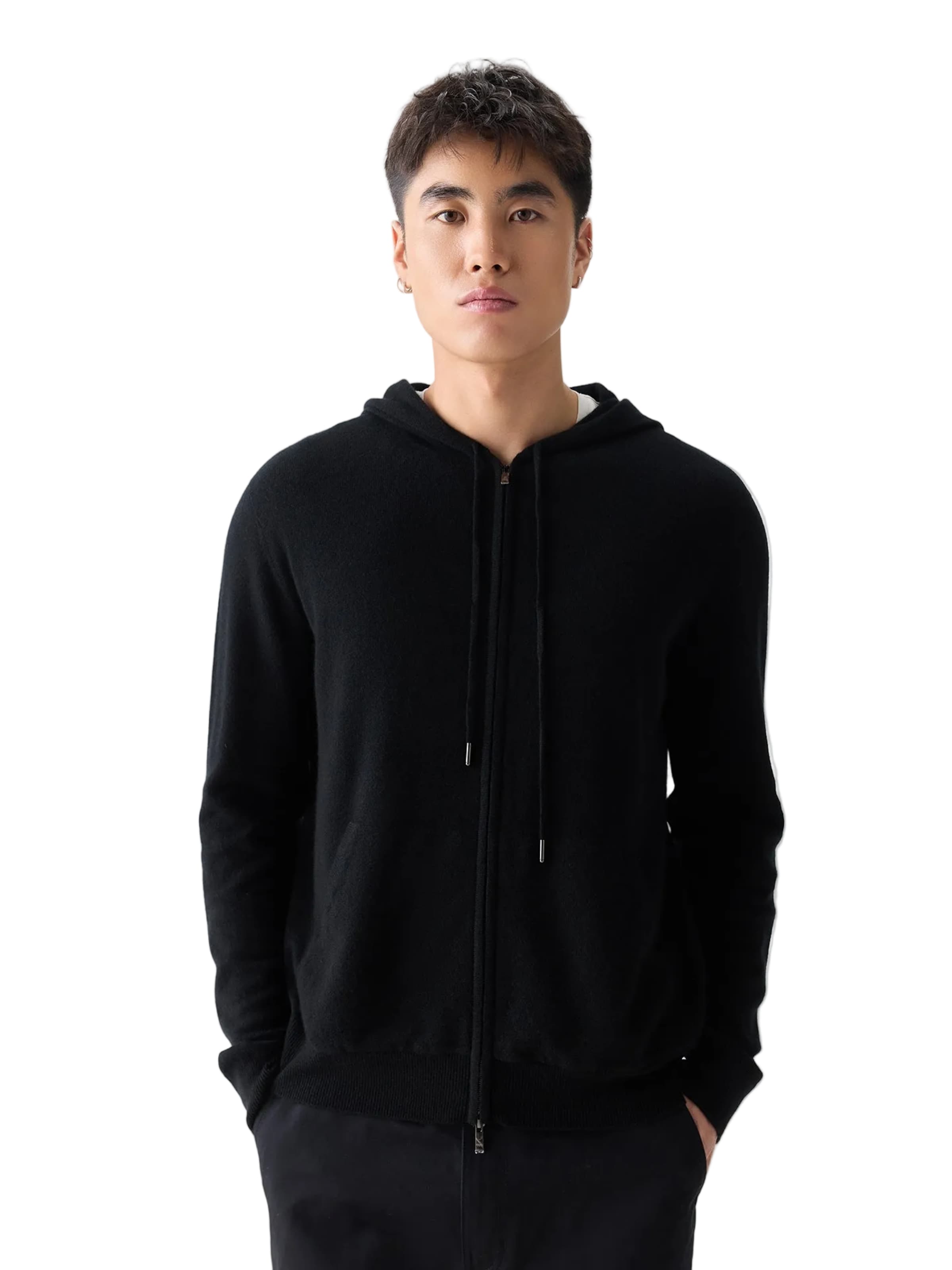 GOBI Cashmere Knit Cardigan 'Men's Zip-Up Cashmere Hoodie' in Black: front