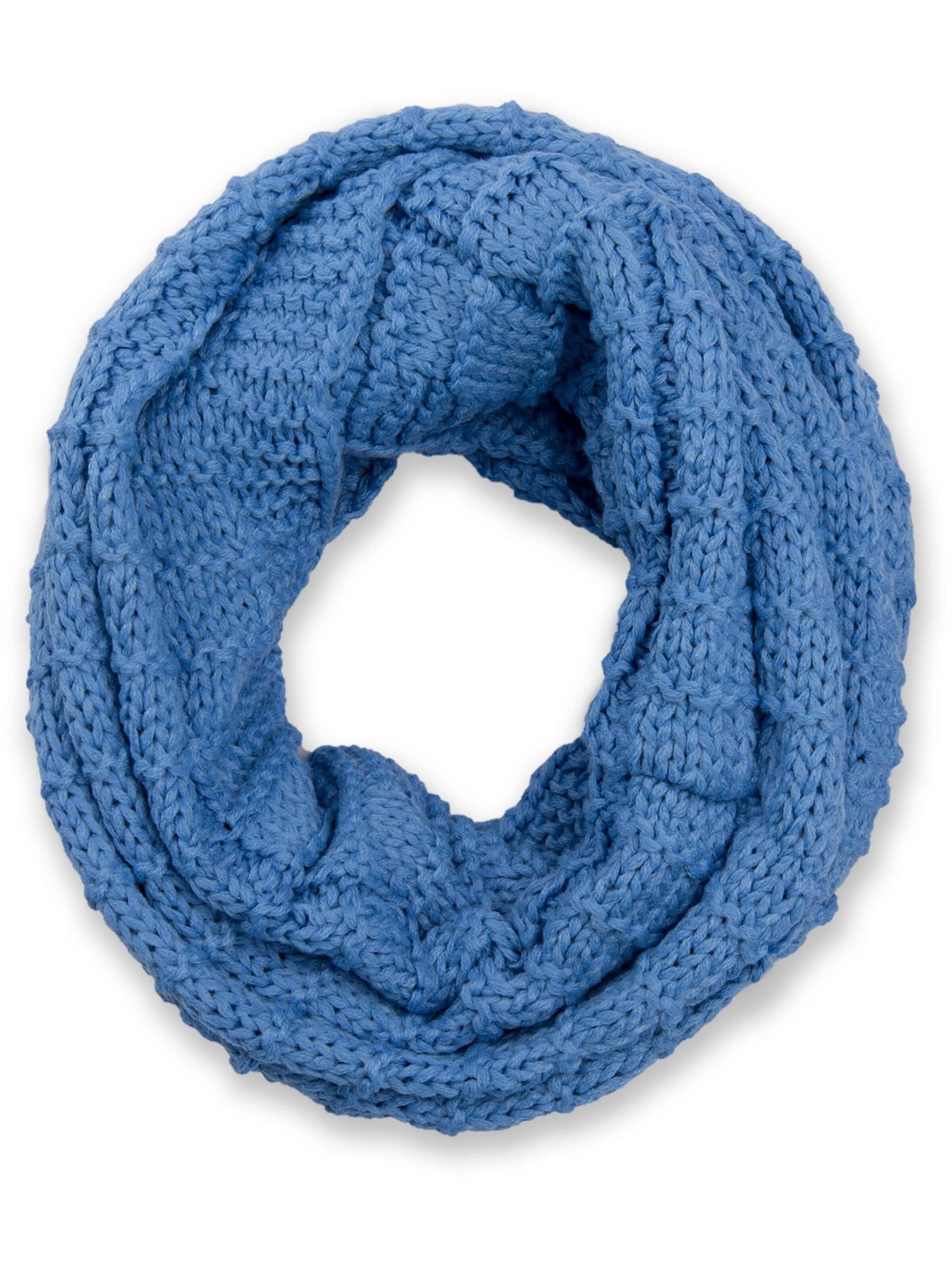 styleBREAKER Schlauchschal 'Strick Loop mit Karomuster'‌‌‌ in Blau: Vorderseite