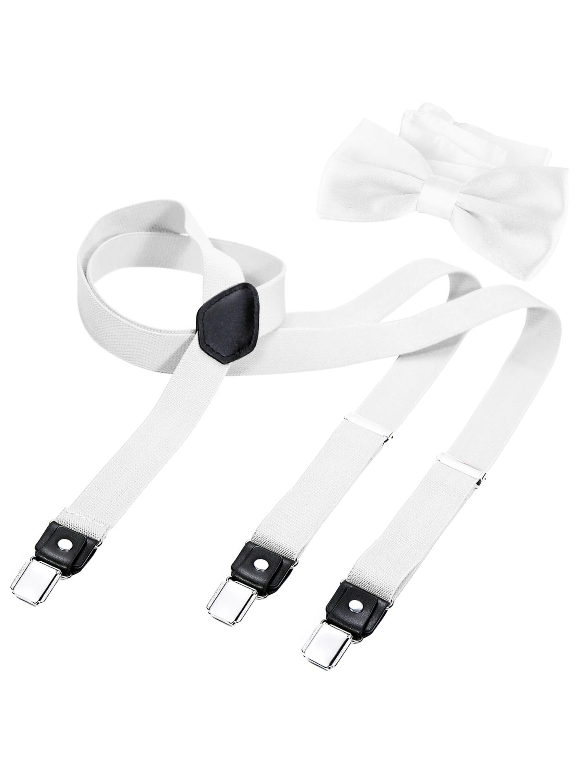 DonDon Suspenders 'DonDon Hosenträger 2,5 cm breit und Fliege handgefertigt für Hochzeit, Party, Smoking, Braun' in XS-XL in White, Item view