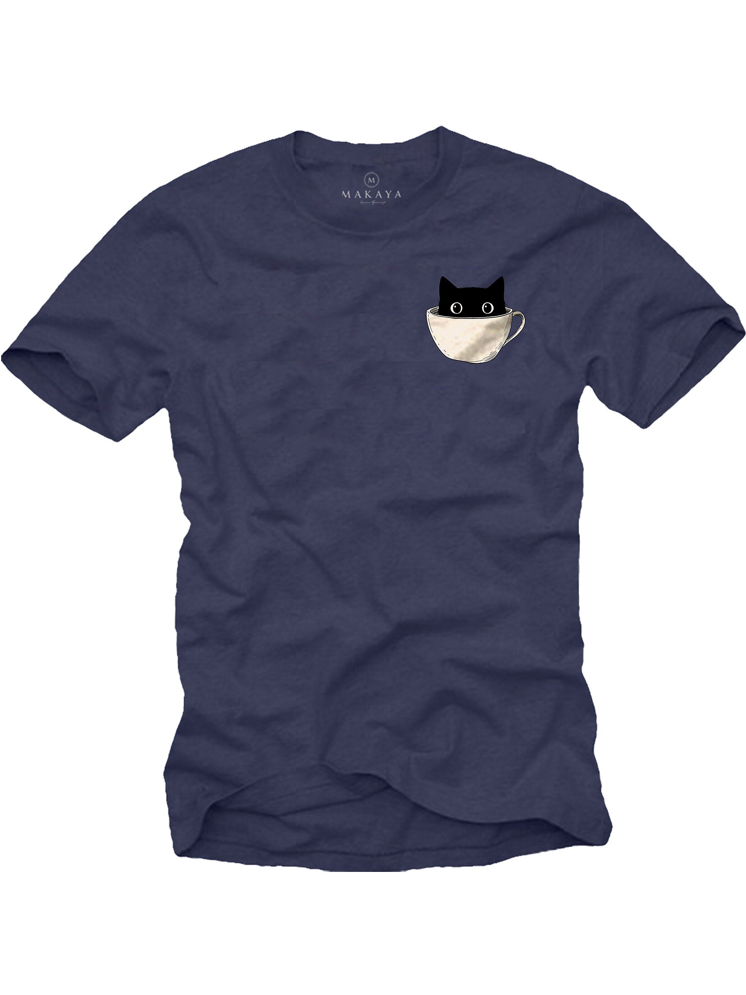 MAKAYA Shirt 'Cup Cat' in Blue: front