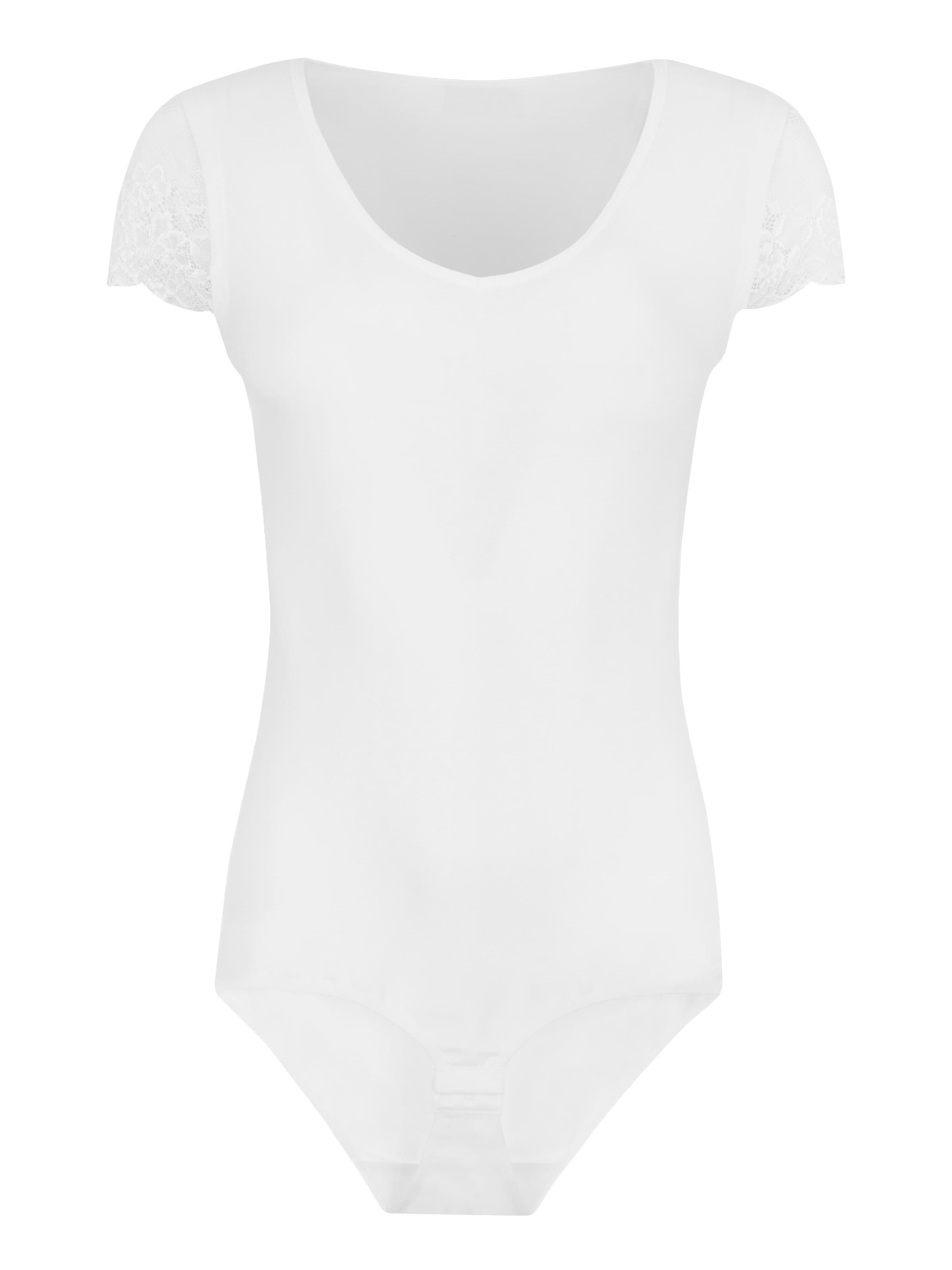 Evoni Bodysuit 'Kurzarmbody mit Spitzenärmeln' in White: front