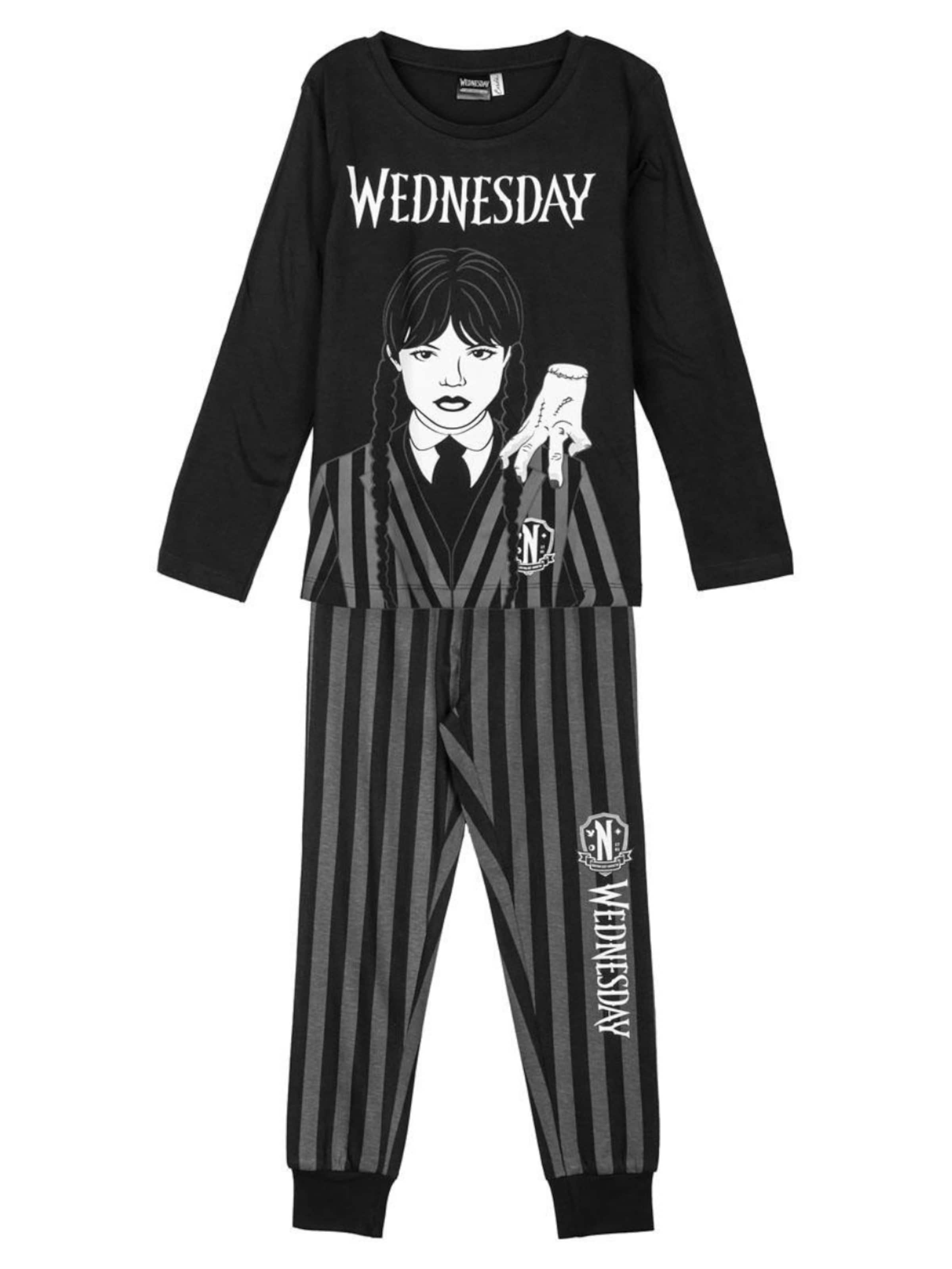Cerdá Pajamas 'Wednesday Pyjama Set Kids – Black – Long Sleeve Sleepwear with Pants' in Grey: front