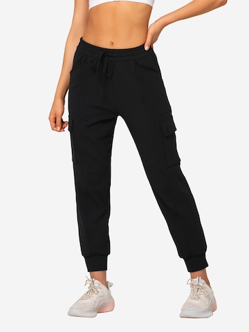 Yvette Sports Tapered Workout Pants in Black: front