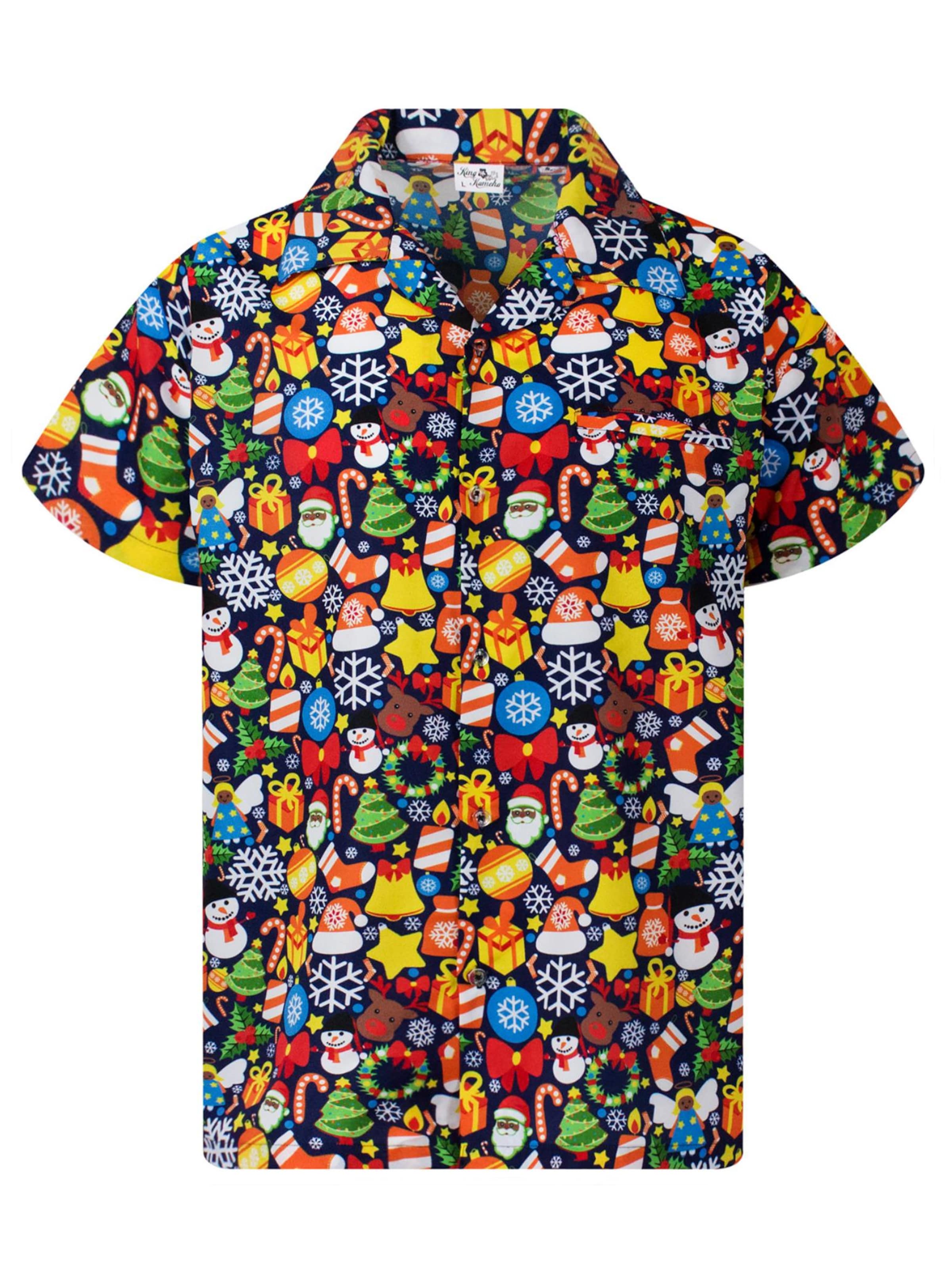 King Kameha Hemd 'Christmas Allover'‌‌‌‌‌‌‌‌‌‌ in Blau: Vorderseite