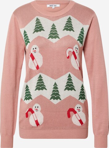 ABOUT YOU Sweater 'Rieke Christmas' in Pink: front