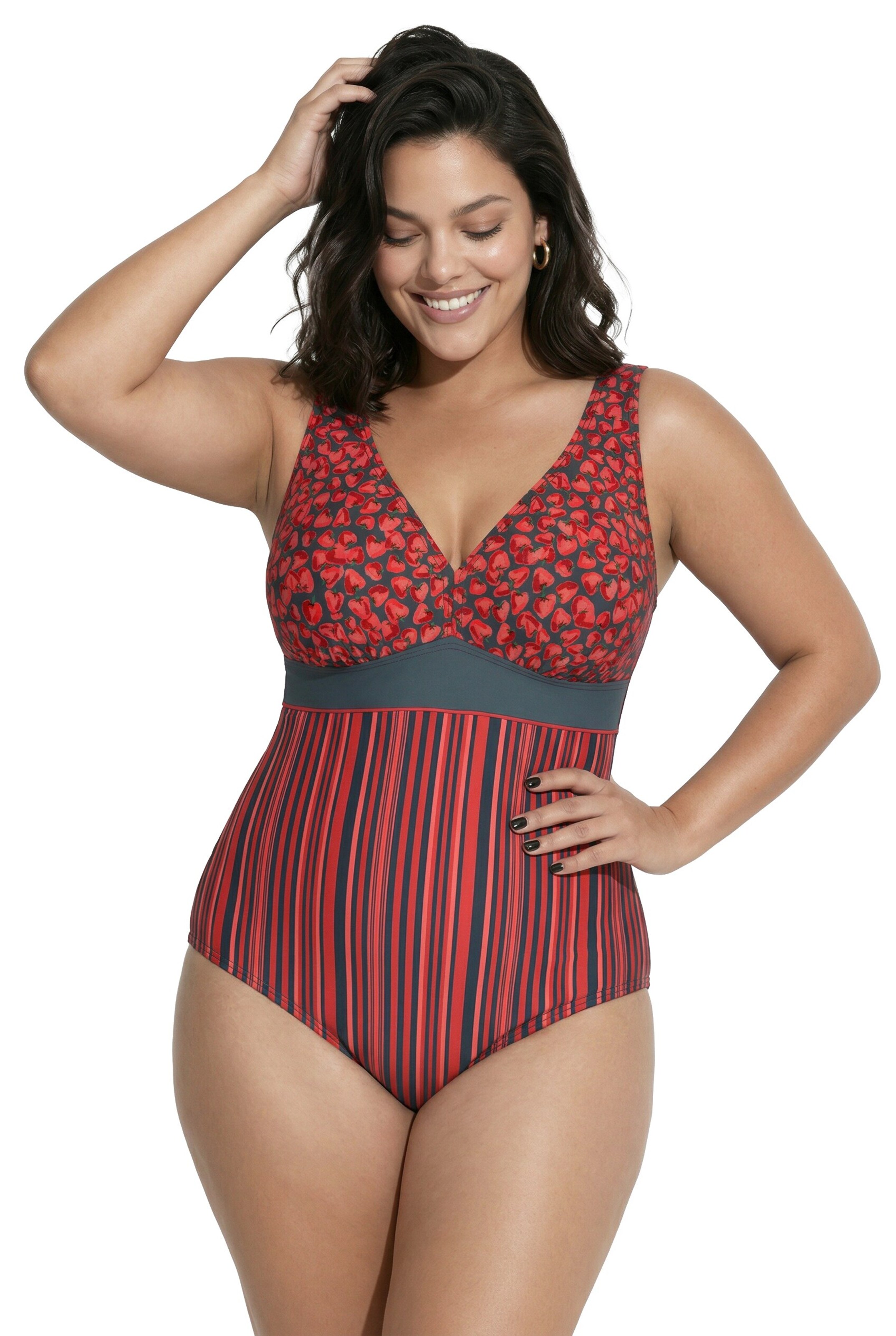 Ulla Popken Bustier Badeanzug in Rot