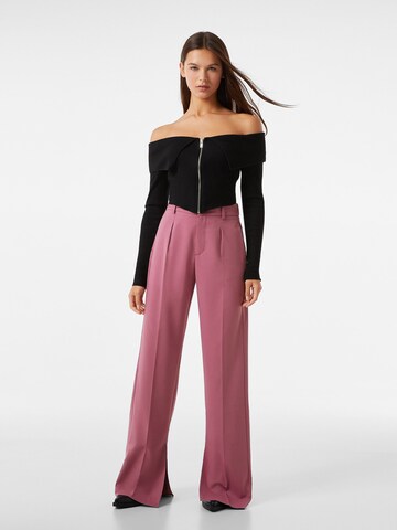 Bershka Wide leg Pleat-Front Pants in Pink