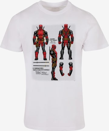 ABSOLUTE CULT Shirt 'Deadpool - Action Figure Plans' in Wit: voorkant