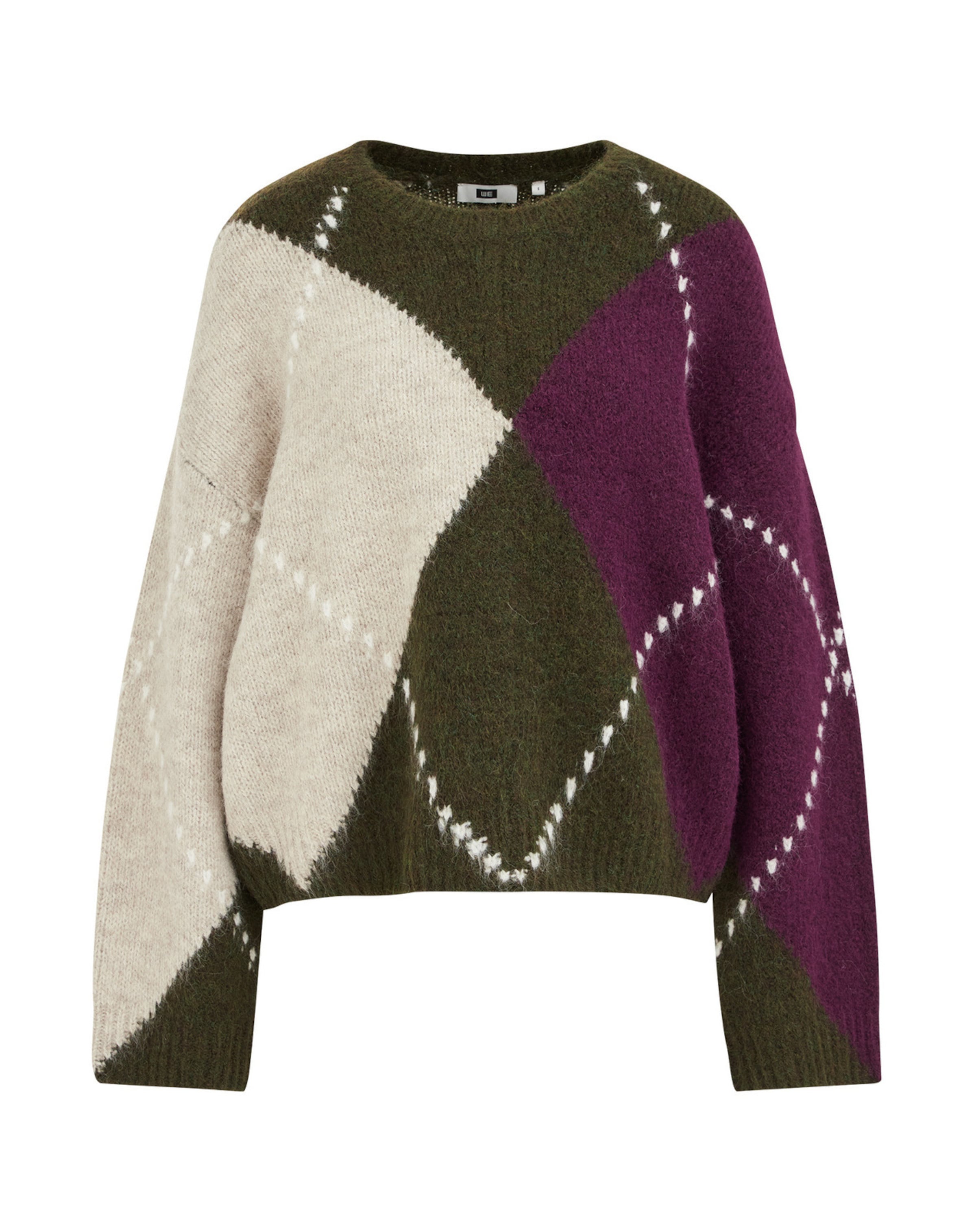 WE Fashion Jersey en XS en ecru / oliva / lila oscuro / blanco, Vista del producto