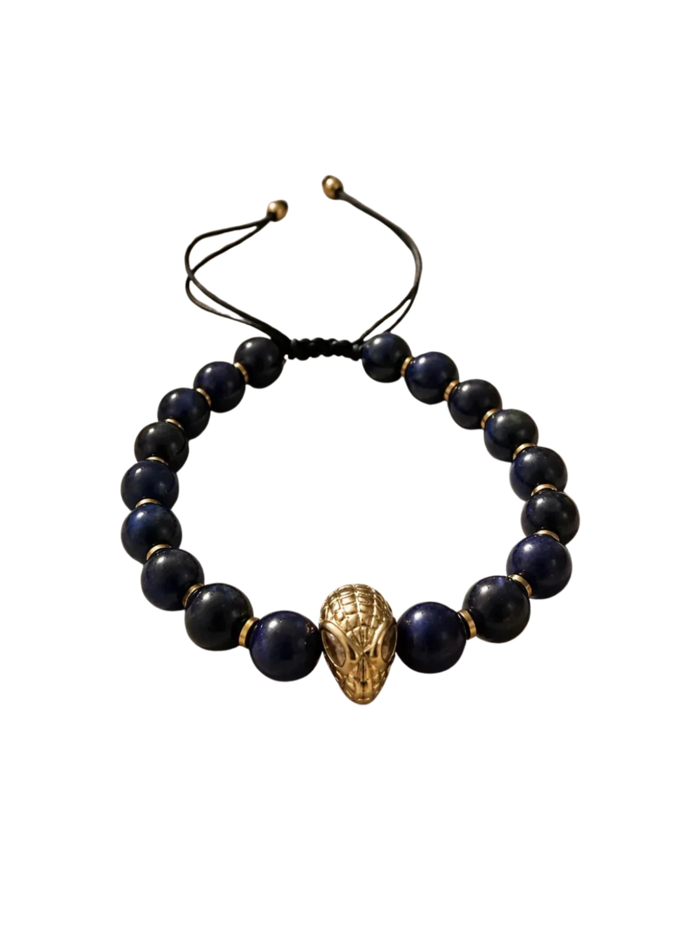 THE GEM STORIES JEWELRY Armband 'Lapis Lazuli Stone Bracelet with Gold Spider-Man' i blå: framsida