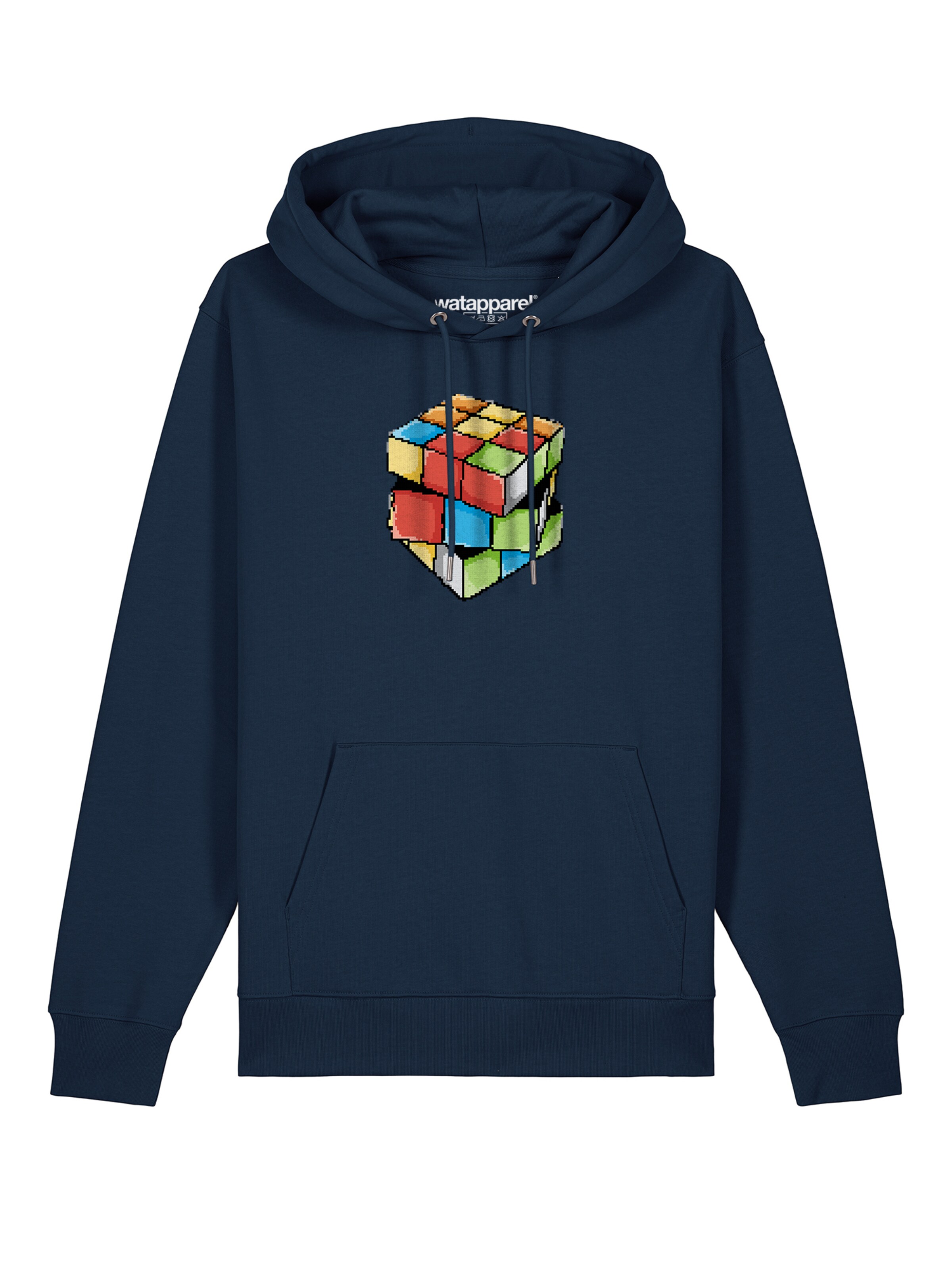 Sweat-shirt ' Pixel Zauberwürfel ' Watapparel en bleu : devant