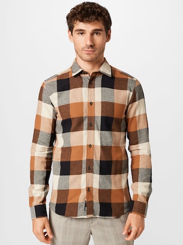 Only & Sons Slim fit Button Up Shirt 'Gudmund' in Brown: front