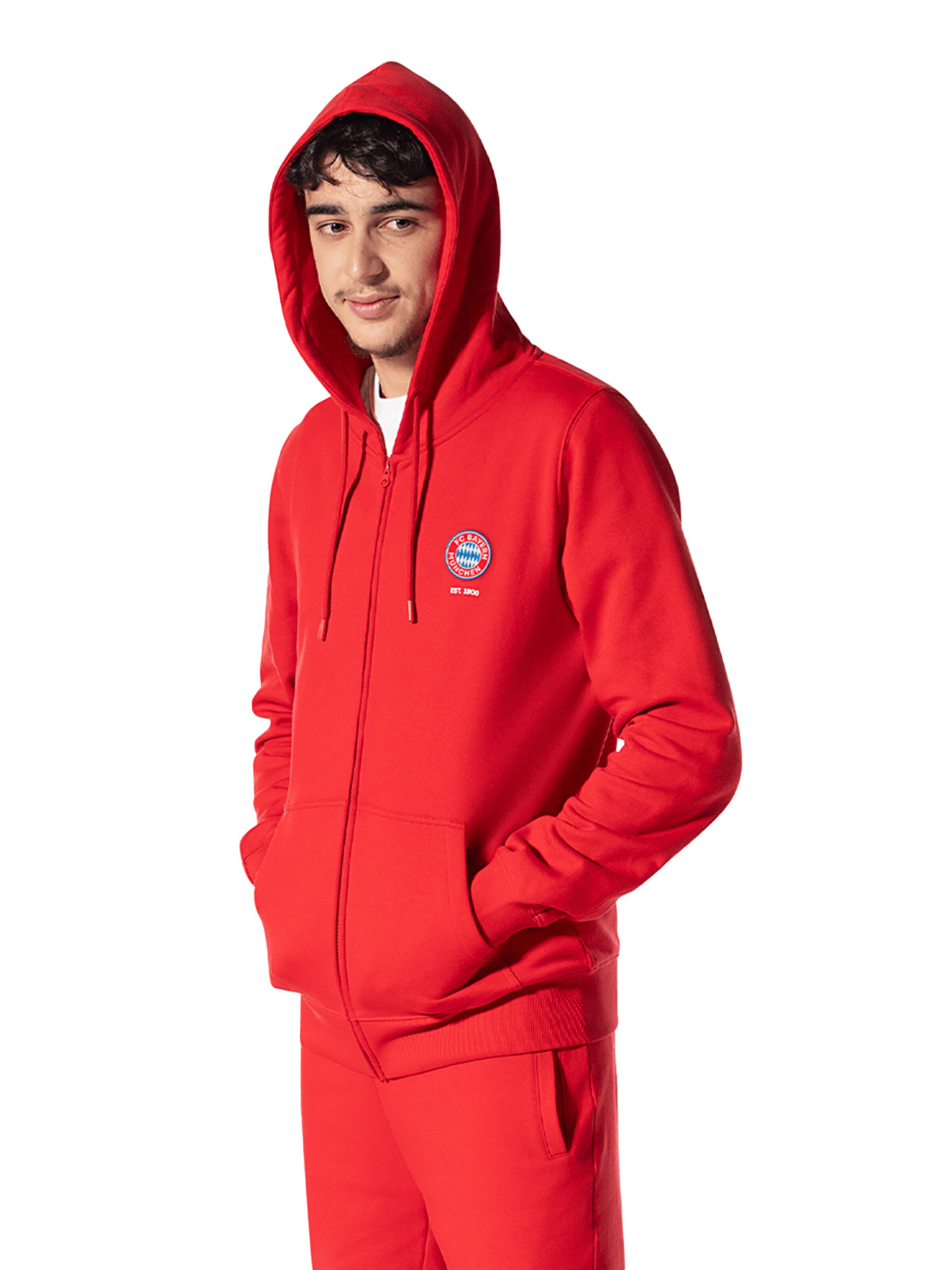 FC BAYERN MÜNCHEN Athletic Zip-Up Hoodie 'Essential' in Red: front