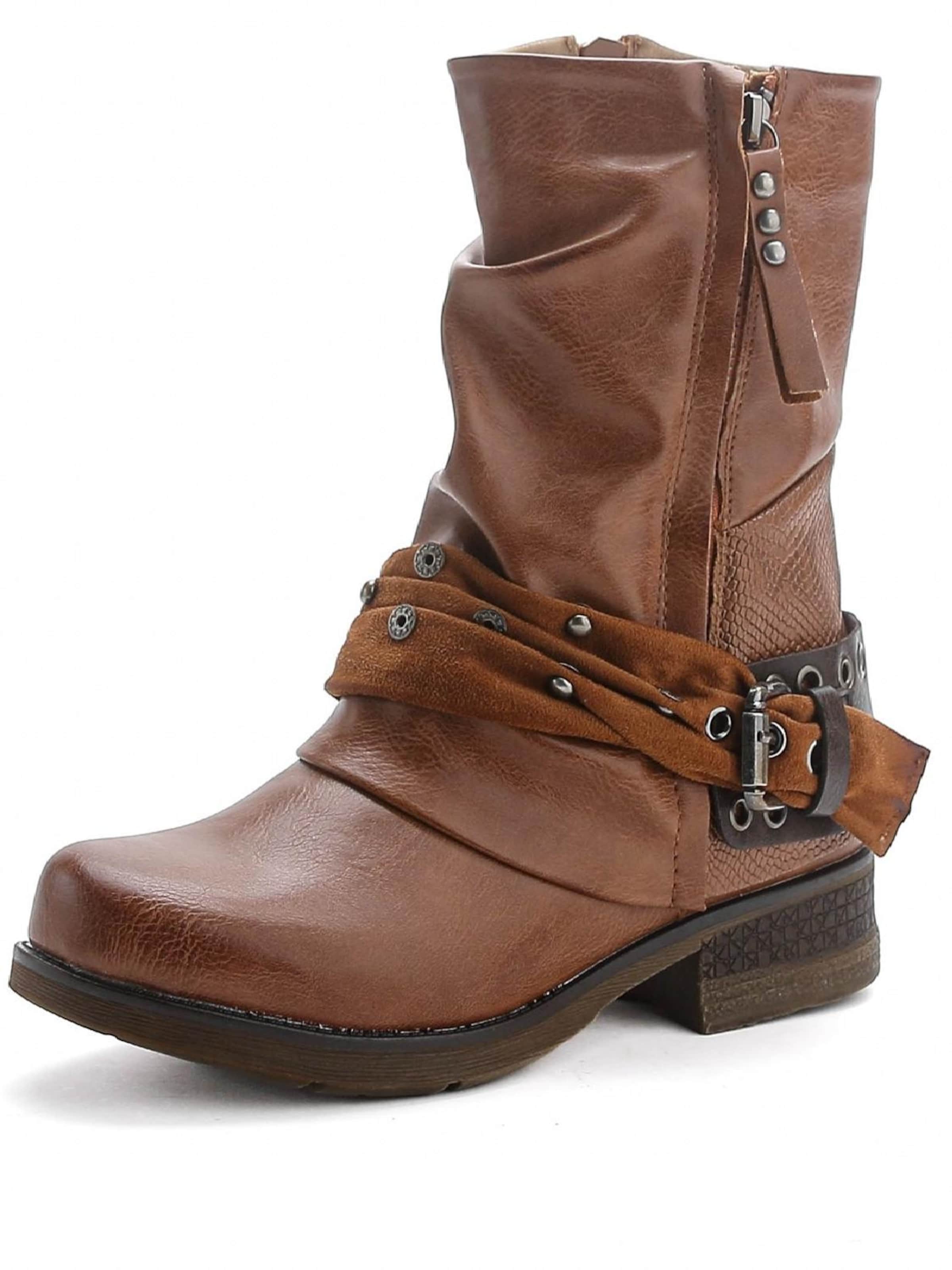 Pogolino Boots 'Damen Biker Stiefeletten Boots Nieten ST04' in Beige: front