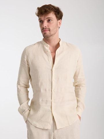 7Camicie Slim fit Zakelijk overhemd 'Caravaggio Linen Man Shirt Green' in Beige: voorkant