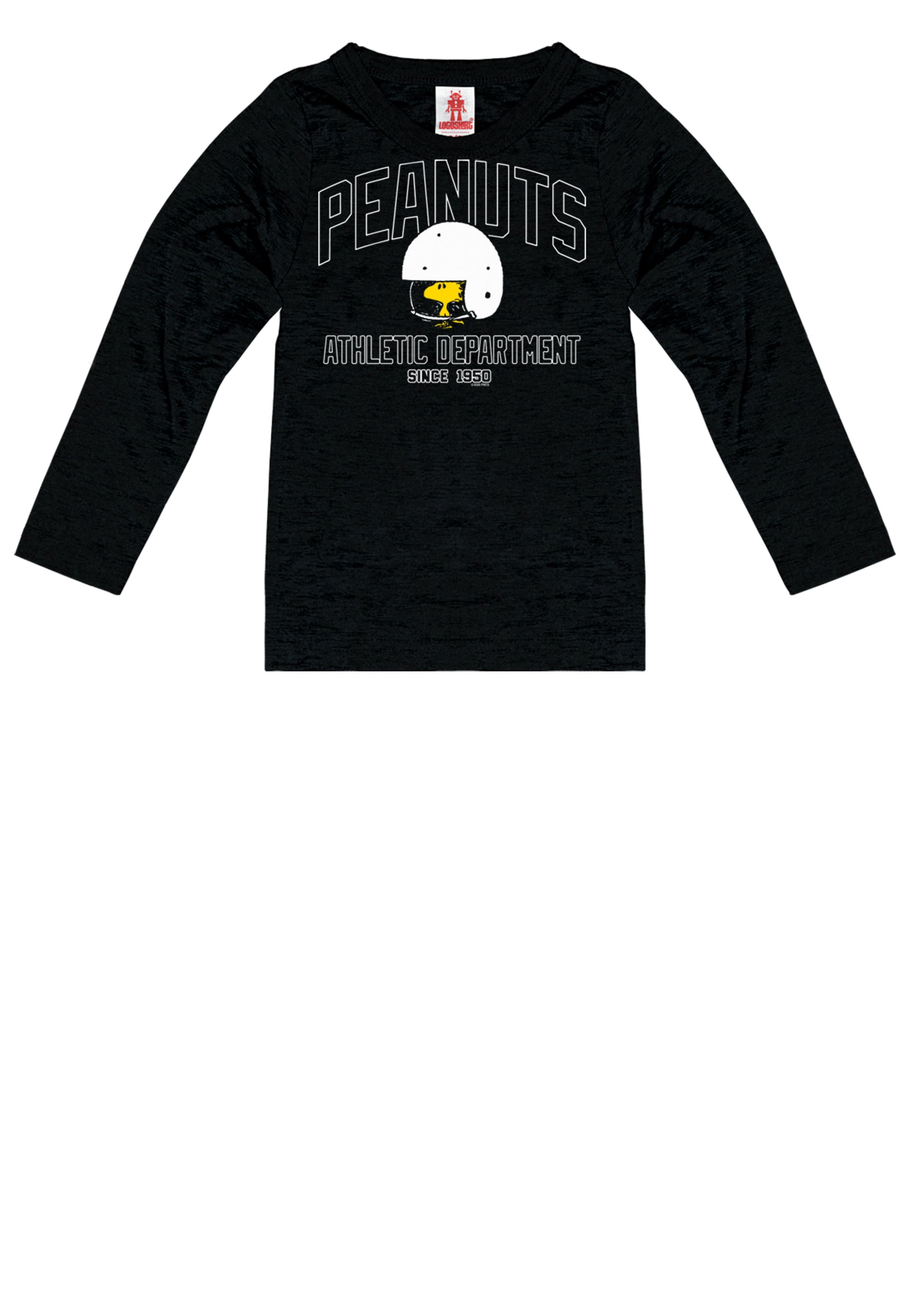 LOGOSHIRT Langarmshirt 'Peanuts – Woodstock' in Schwarz: Vorderseite