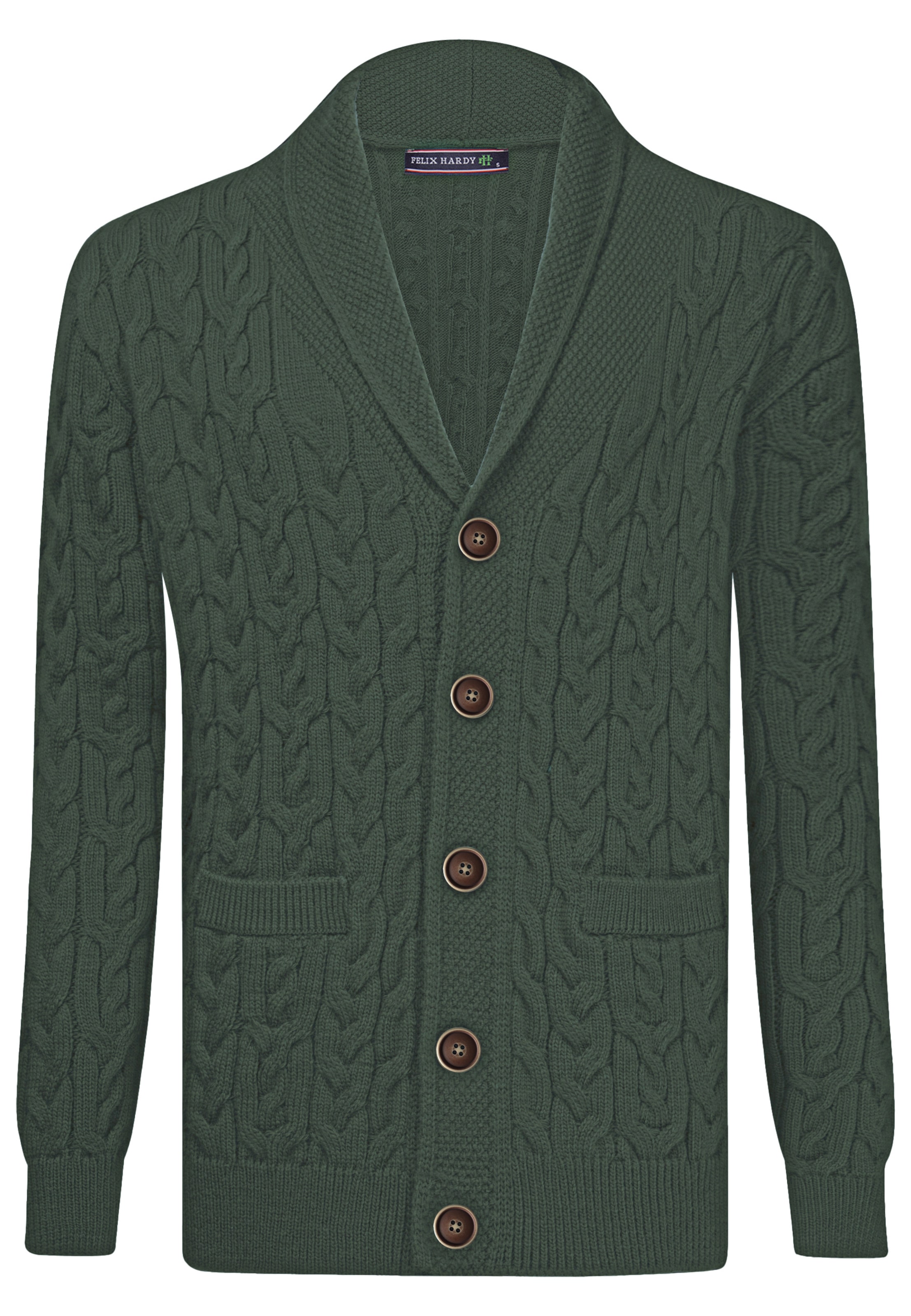 zaļš Felix Hardy Adīta jaka: no priekšpuses