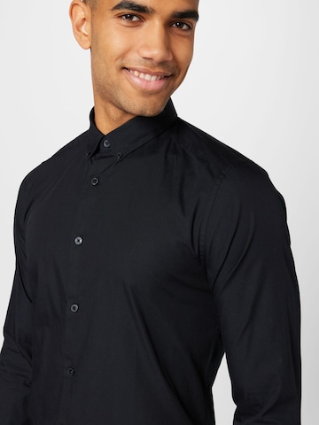 Only & Sons Slim fit Button Up Shirt 'Poplin' in Black