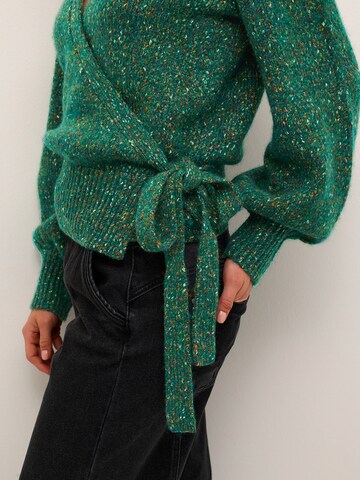 Cream Knit Cardigan 'Kiara' in Green