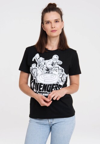LOGOSHIRT Shirt 'Marvel Comics - Avengers' in Black: front