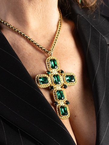 Addicted2 Ketting 'Artemide Gold Plated Necklace With Emerald Crystals' in Goud