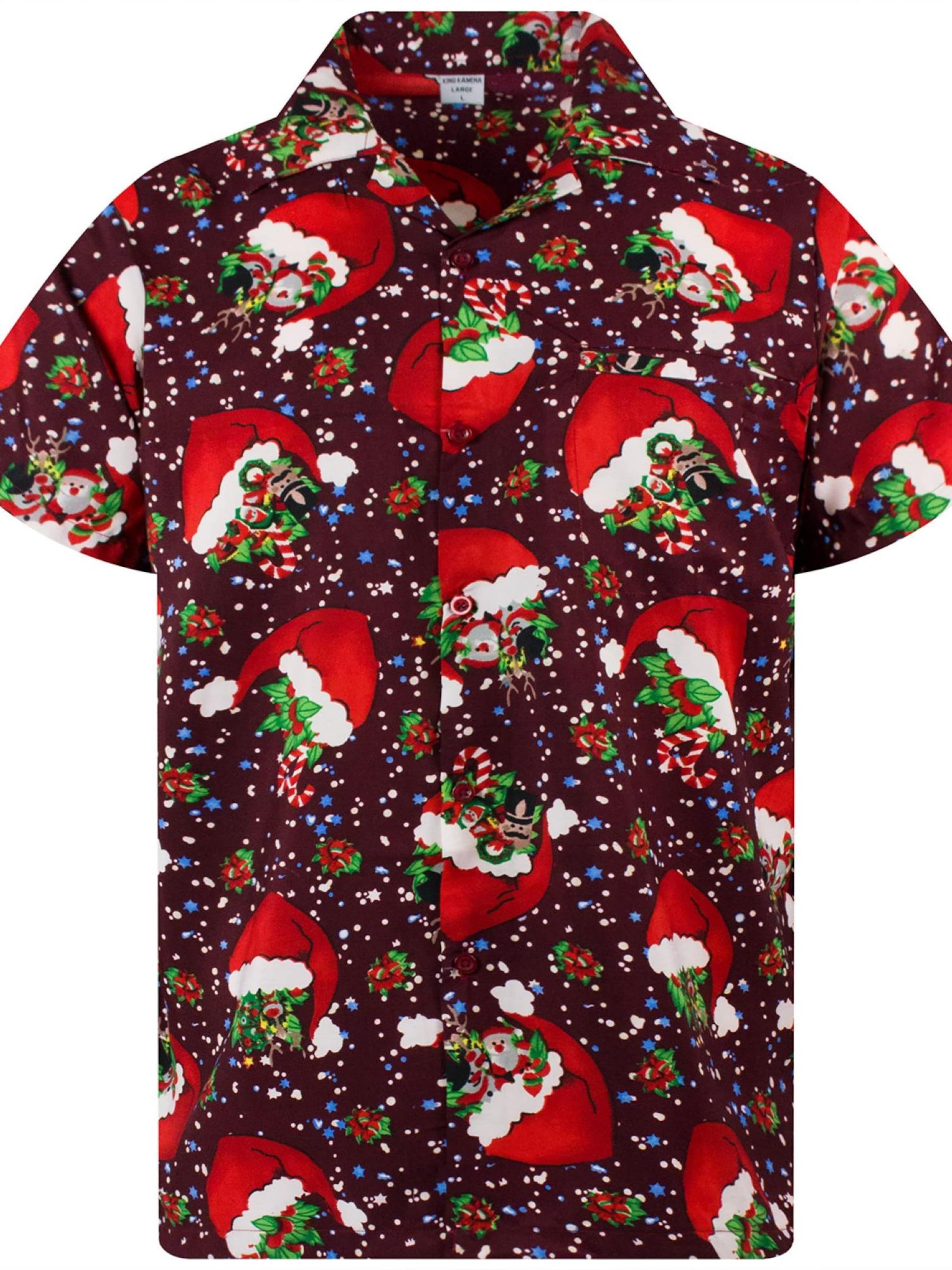 King Kameha Hemd 'Christmas Flying Hats'‌ in Rot: Vorderseite