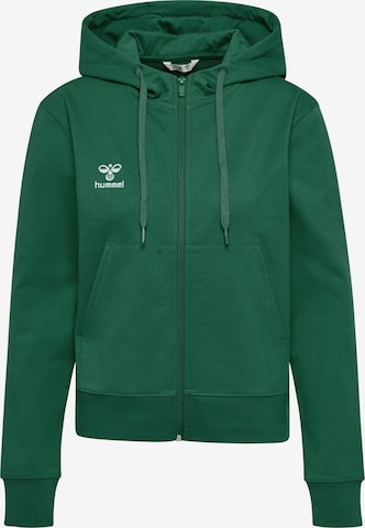 Hummel Athletic Zip-Up Hoodie 'GO 2.0' in Green: front