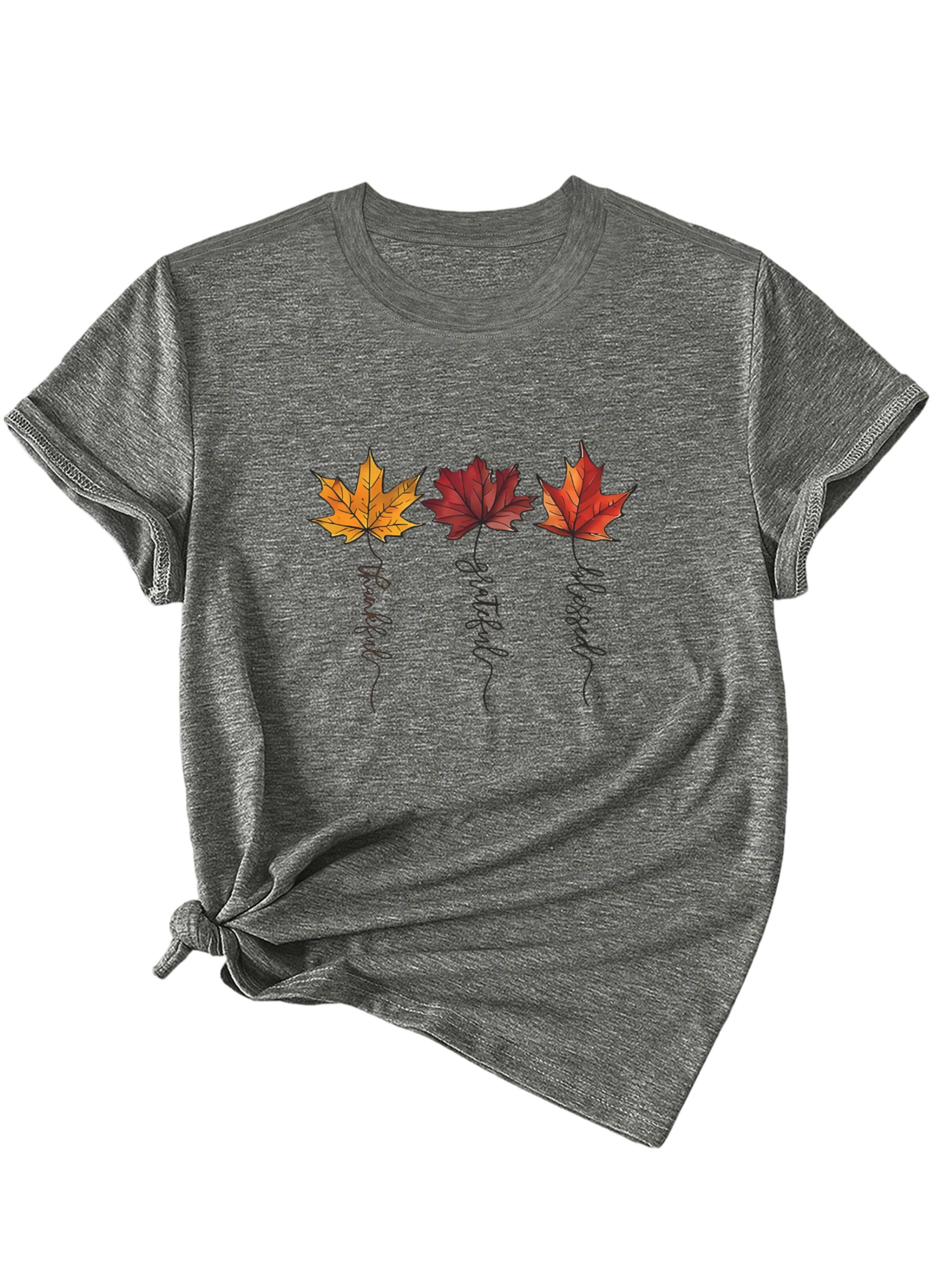 GORHEY Shirt 'Women's Summer Short-Sleeve Shirt with Maple leaves Print Tees' in Grijs: voorkant