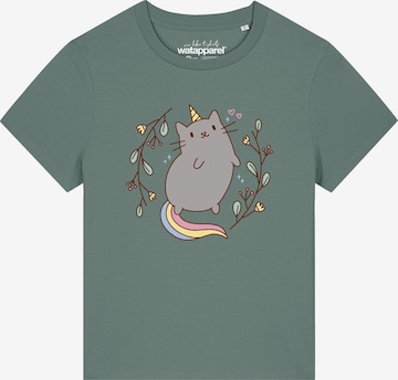Watapparel Shirt 'Unicorn Cat' in Groen: voorkant