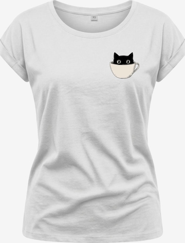MAKAYA Shirt 'Cup Cat' in White: front
