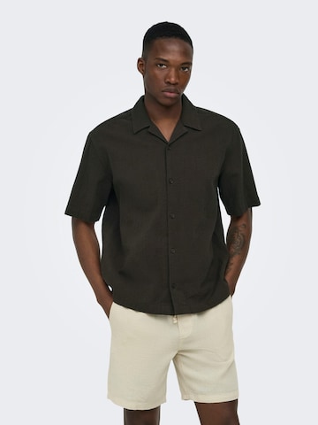 Only & Sons Comfort fit Button Up Shirt 'Cruz' in Brown: front
