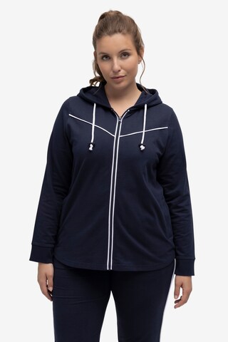 Ulla Popken Zip-Up Hoodie in Blue: front