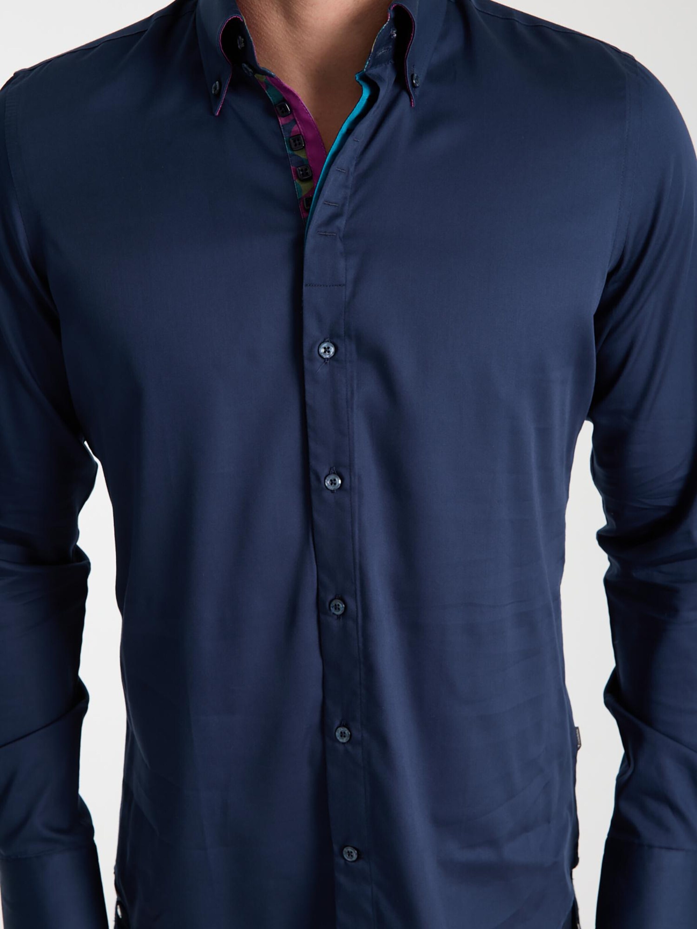 Slim fit Camicia business 'Roma Satin Man Shirt Green' di 7Camicie in blu: frontale