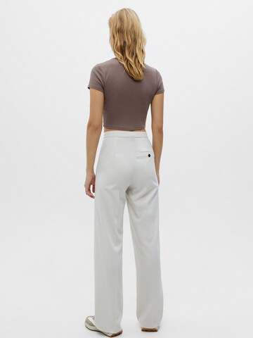 Pull&Bear Wide leg Pleated Pants in White