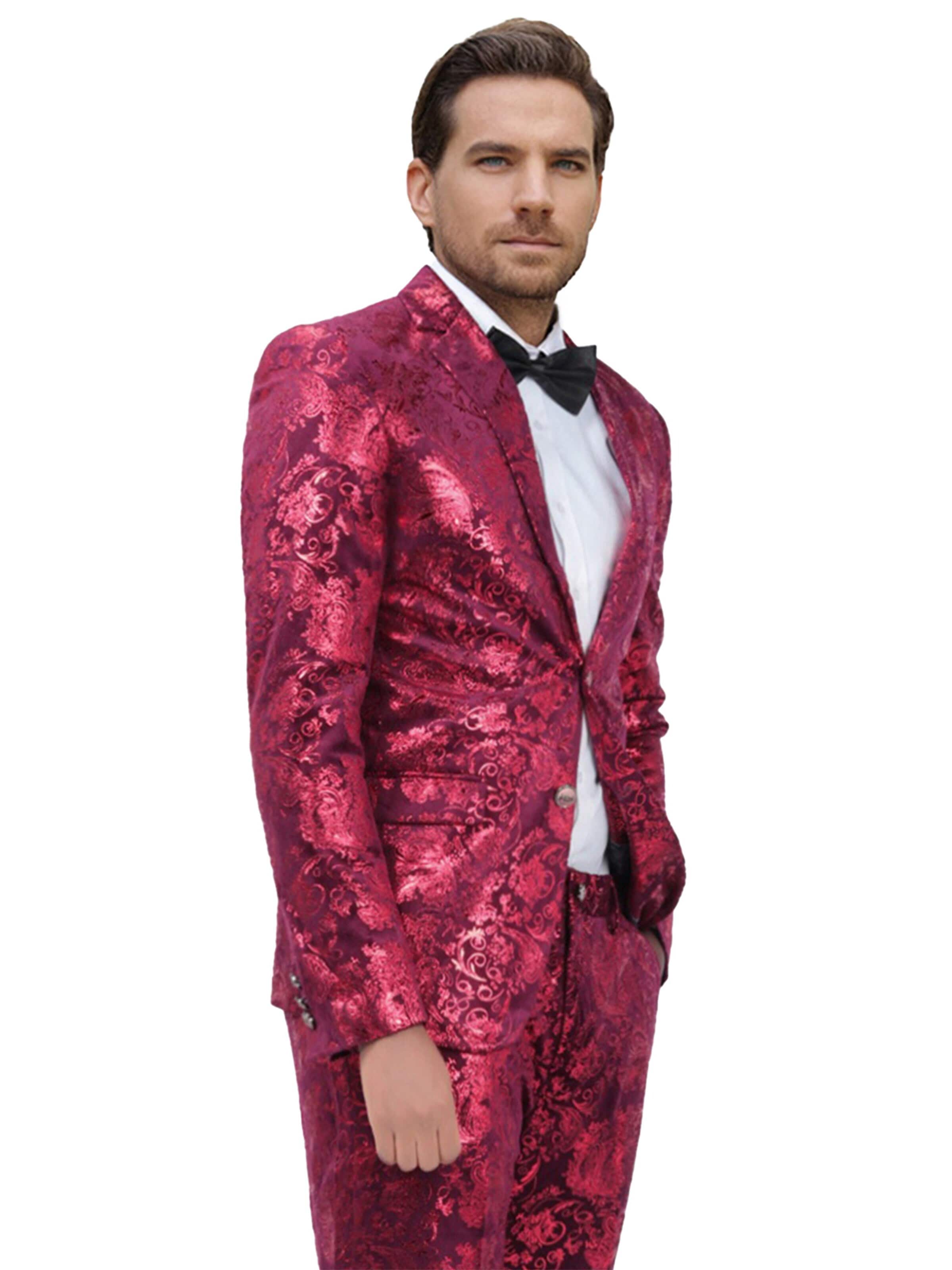 YOUTHUP Slim fit Suit Jacket 'Goldglanz' in Red: front