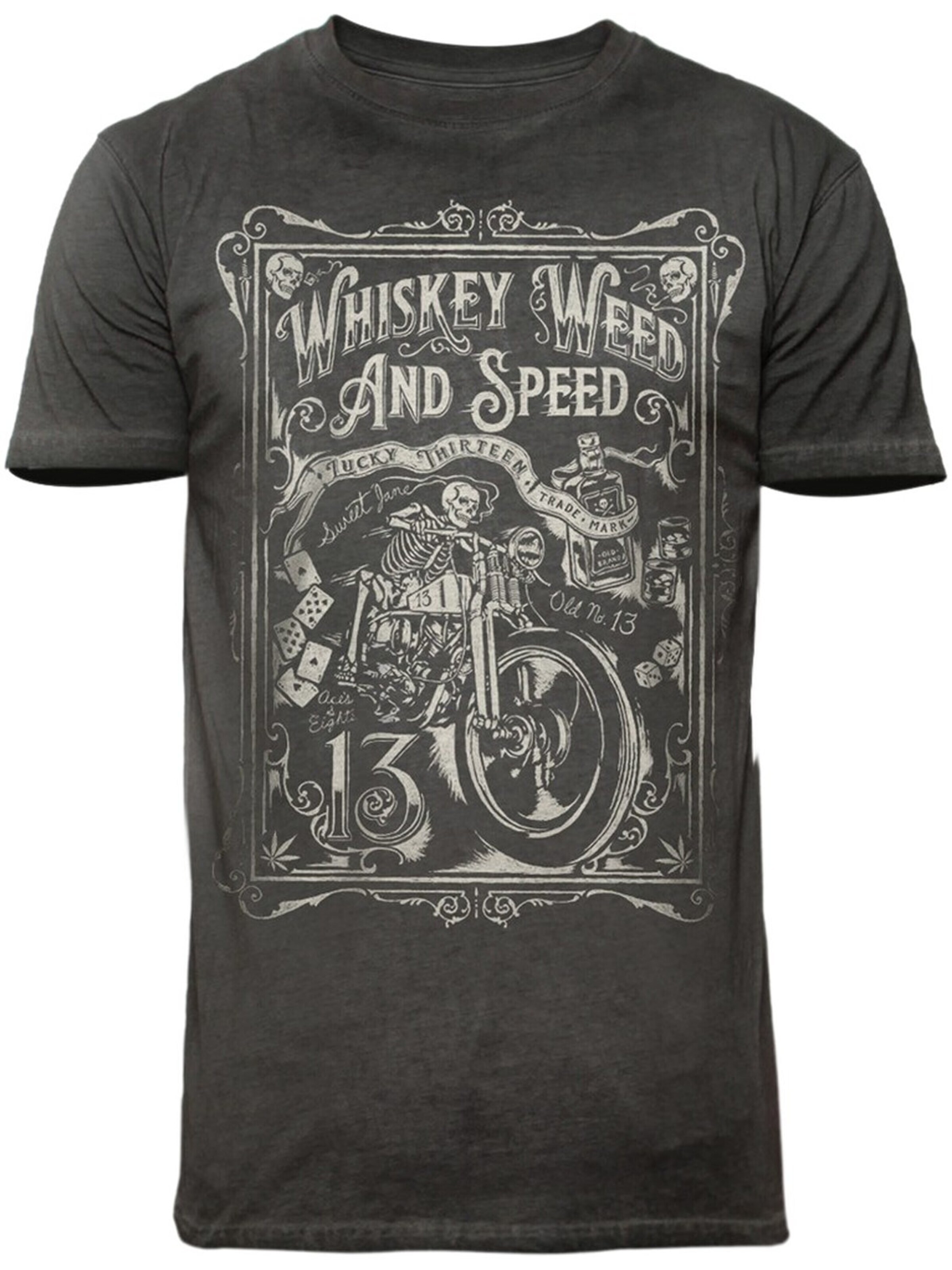 Lucky 13 Shirt 'L13 Whiskey Weed And Speed Tee' in Black: front