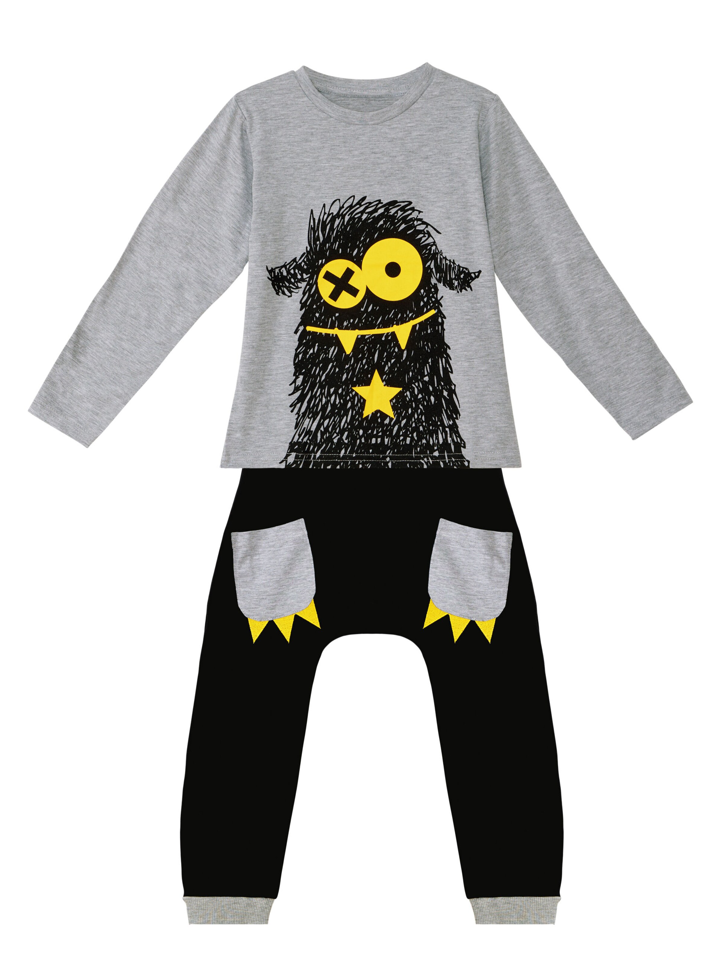 Denokids Set 'XO Monster' in Grau: Vorderseite