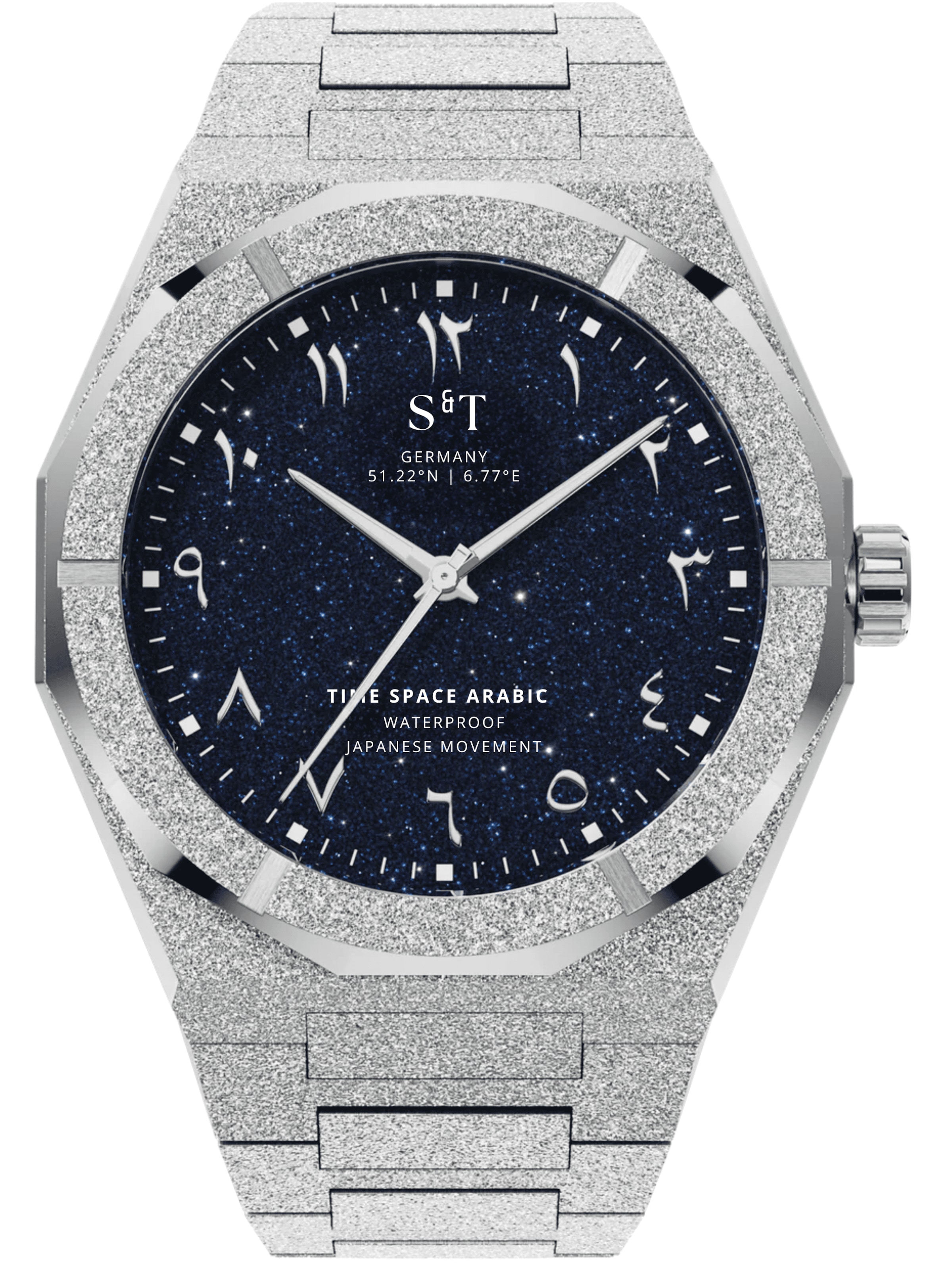 S&T Design Analog Watch 'TIME SPACE ARABIC' in Silver: front