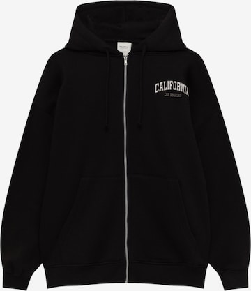 Pull&Bear Zip-Up Hoodie in Black: front