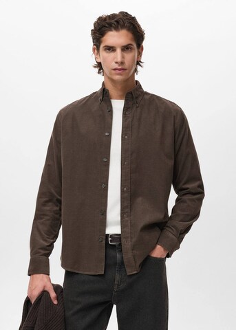 MANGO MAN Regular fit Button Up Shirt 'Tadi' in Brown: front
