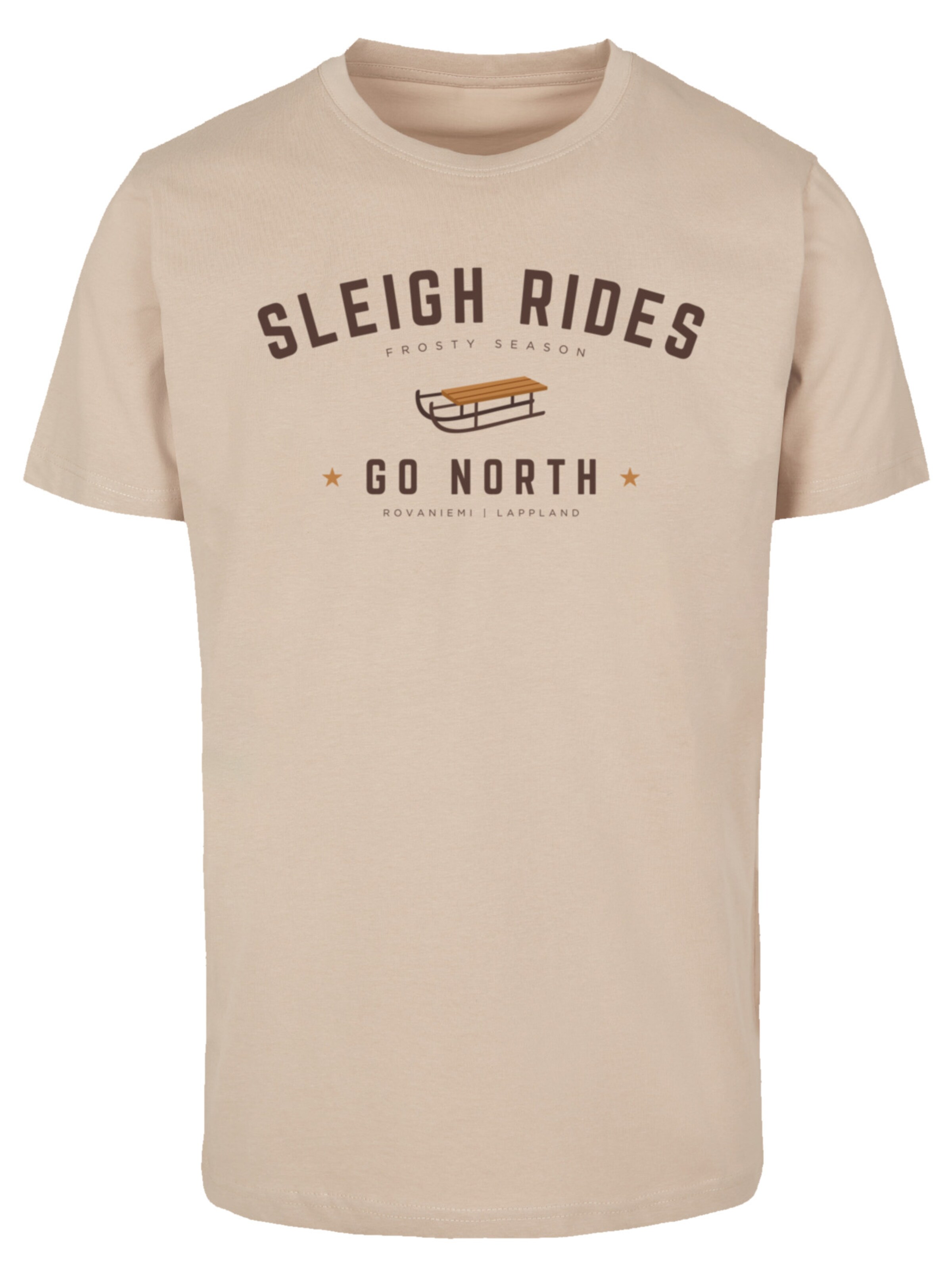 F4NT4STIC Shirt 'Schlittenfahren Weihnachten Christmas' in Beige: voorkant