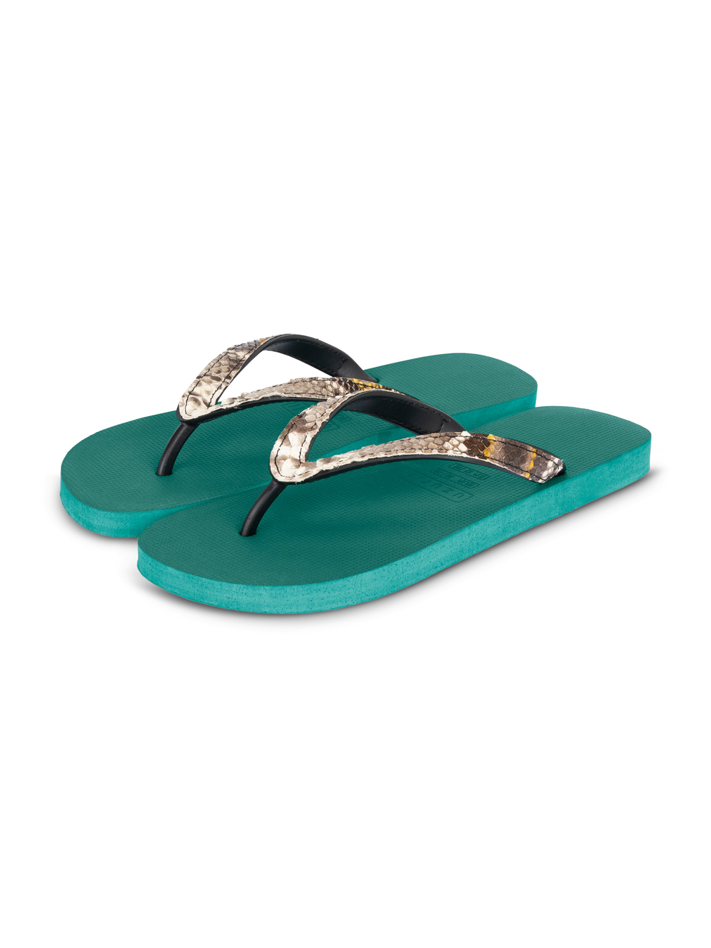 Uzurii Luxury Footwear T-Bar Sandals 'Python' in Green