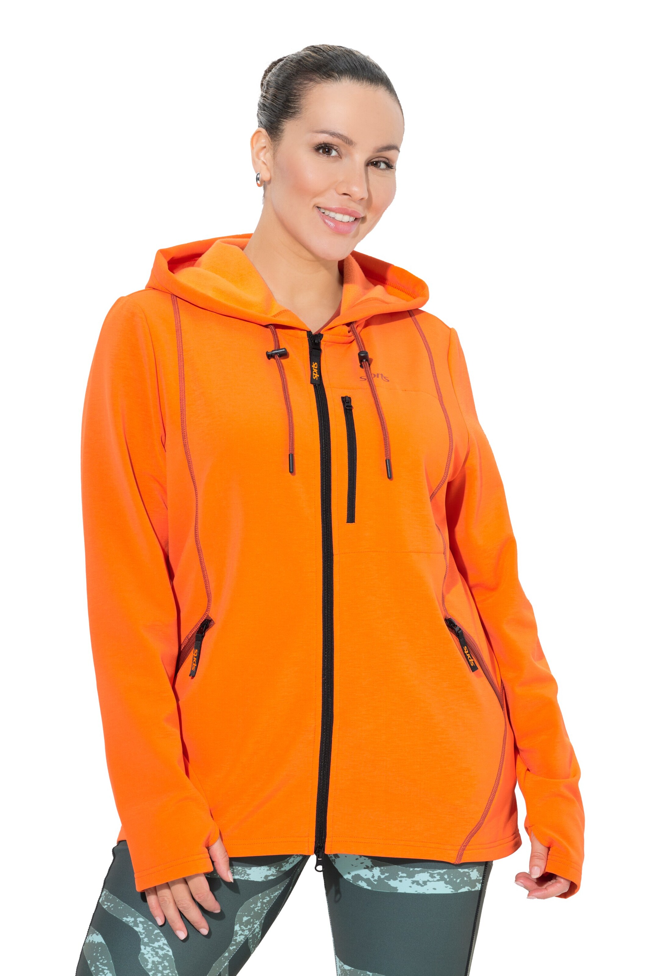 Ulla Popken Zip-Up Hoodie in Orange: front