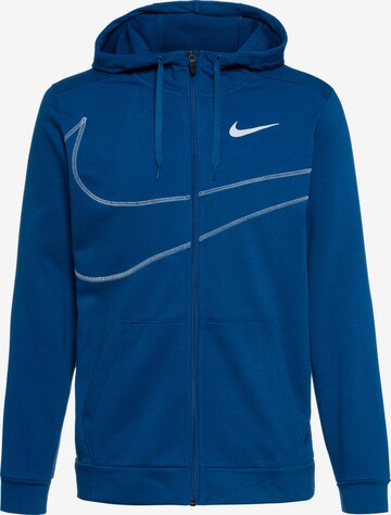 NIKE Athletic Zip-Up Hoodie 'ENERGY' in Blue: front