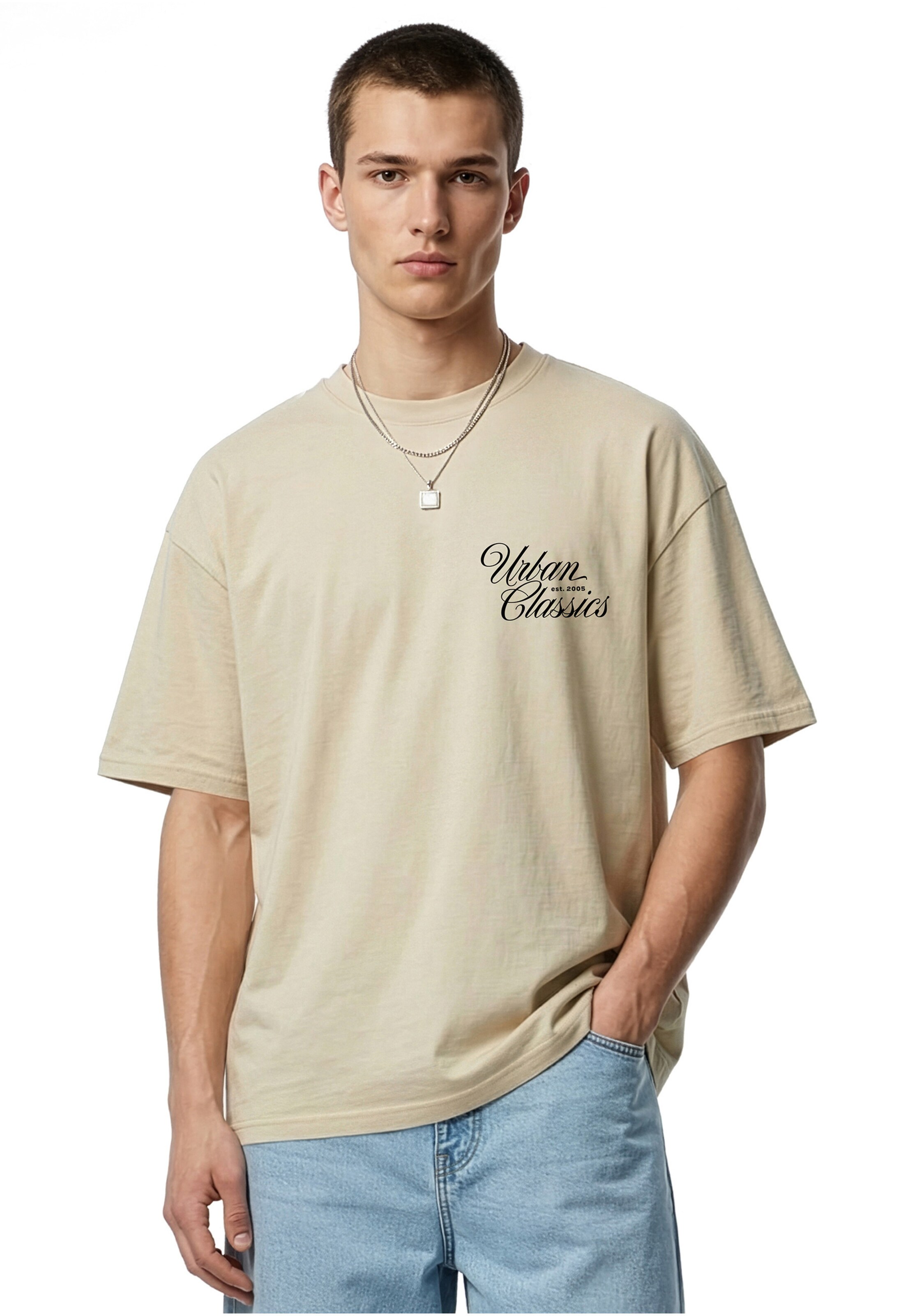 Maglietta 'Flow Script' di Urban Classics in bianco
