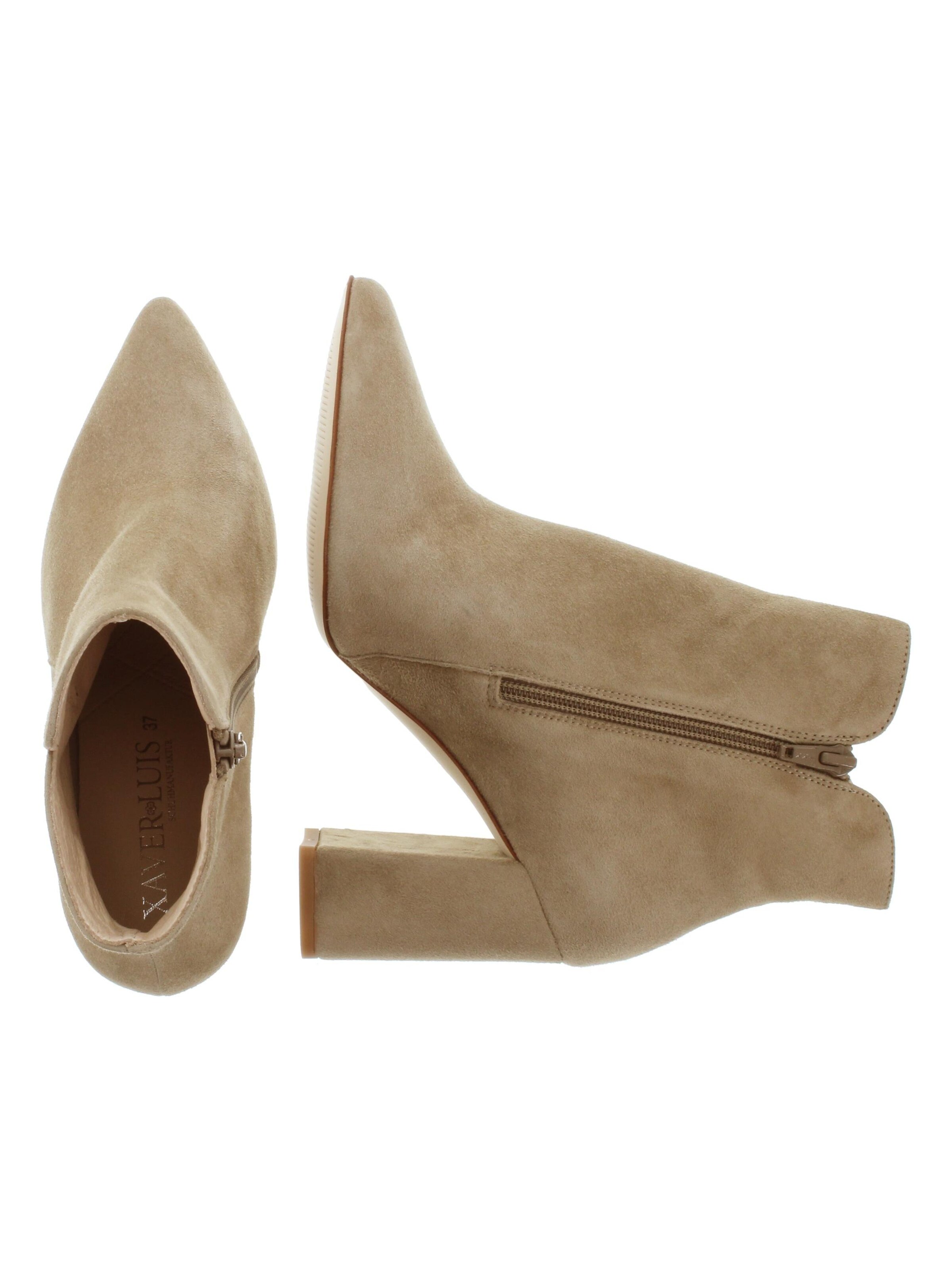 XAVER LUIS Schuhmanufaktur Booties 'VERO - Spitze Stiefelette mit Blockabsatz' in Beige