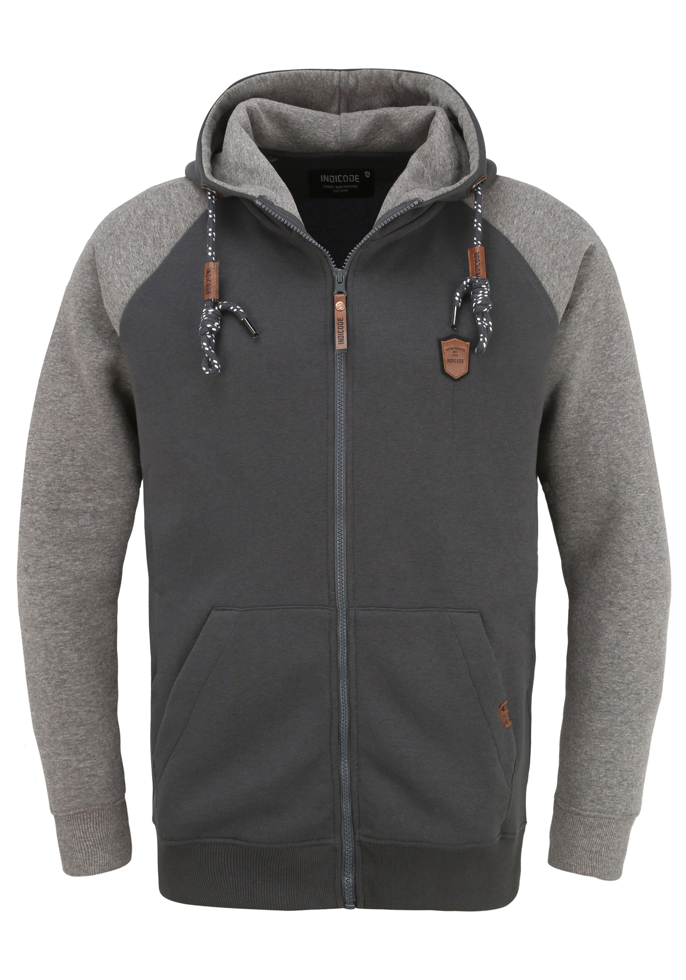 INDICODE JEANS Sweatjacke 'Terence' in Grau: Vorderseite