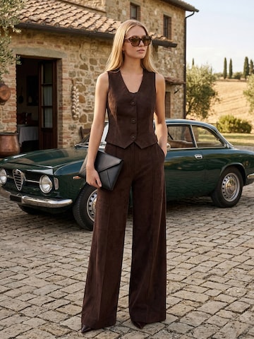 JIORO Wide leg Broek 'ESSENTIALS' in Bruin